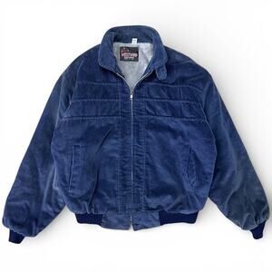 Vintage 80s Faded Corduroy Westwind Lined Winter Navy Blue Bomber Jacket L USA